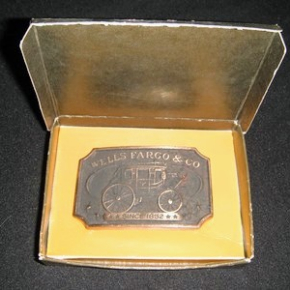 Vintage WELLS FARGO AND COMPANY Since 1852 Stage coach  Brass Belt Buckle
